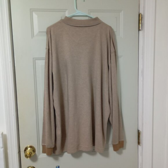 Che©reskin Mens Long Sleeve Polo Shirt Textured Khaki Button Collar Xxl - Picture 11 of 14